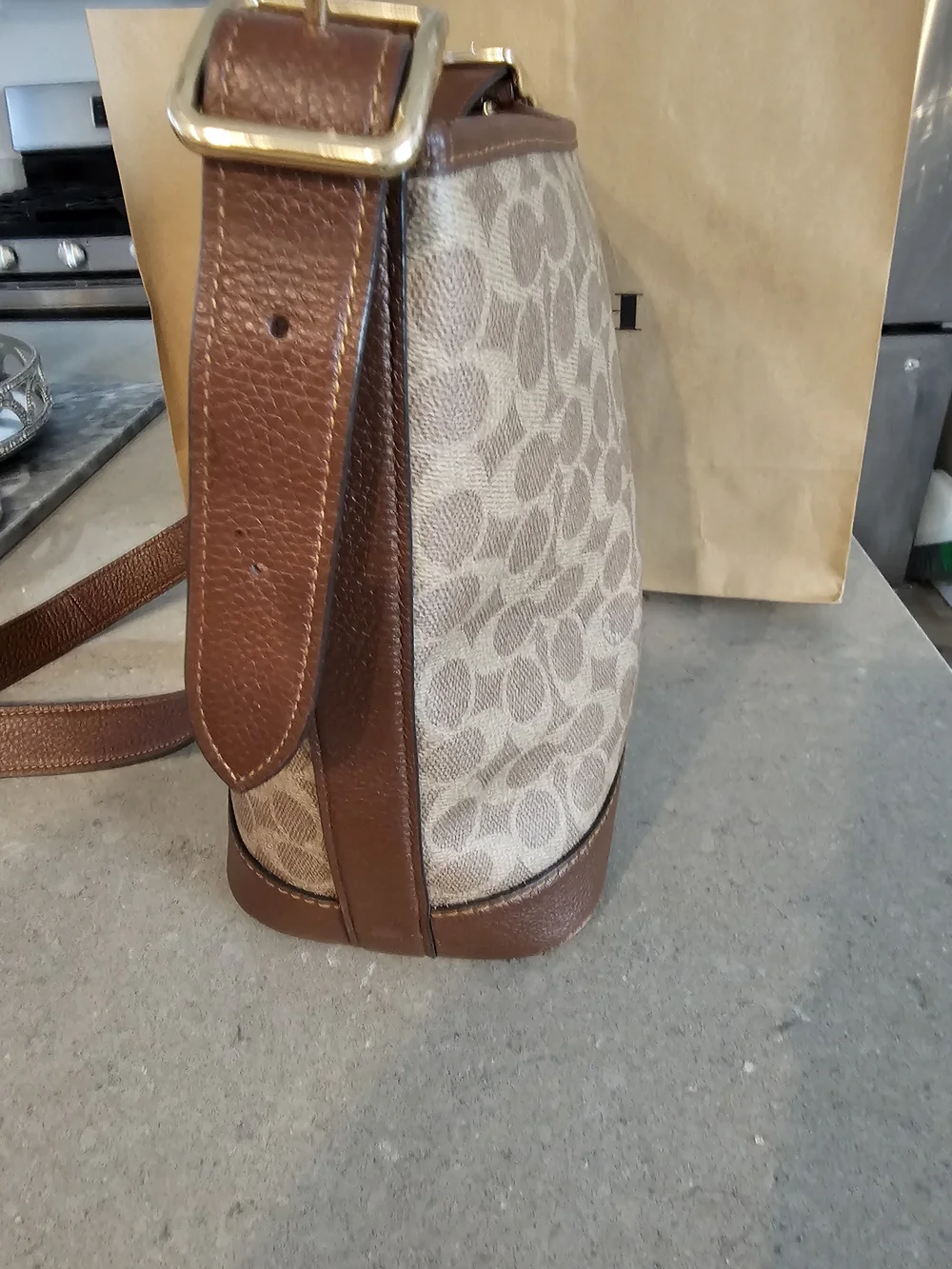 Coach Brown Signature Canvas Bucket Bag